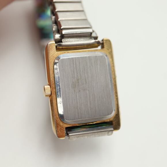 Vintage St Marin Abalone Gold Tone Tank 22mm Watch Stretch Band w New Battery - Picture 13 of 14